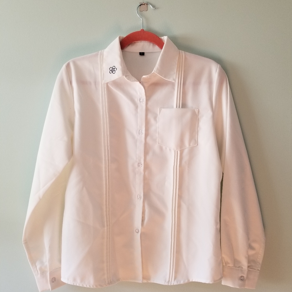 White Button Down Flower Collar